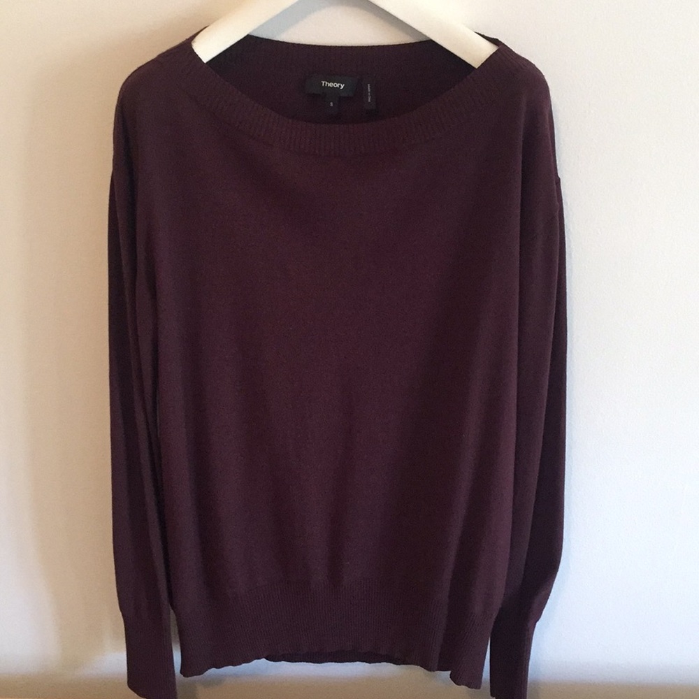 Burgundy ripped boat neck Theory sweater